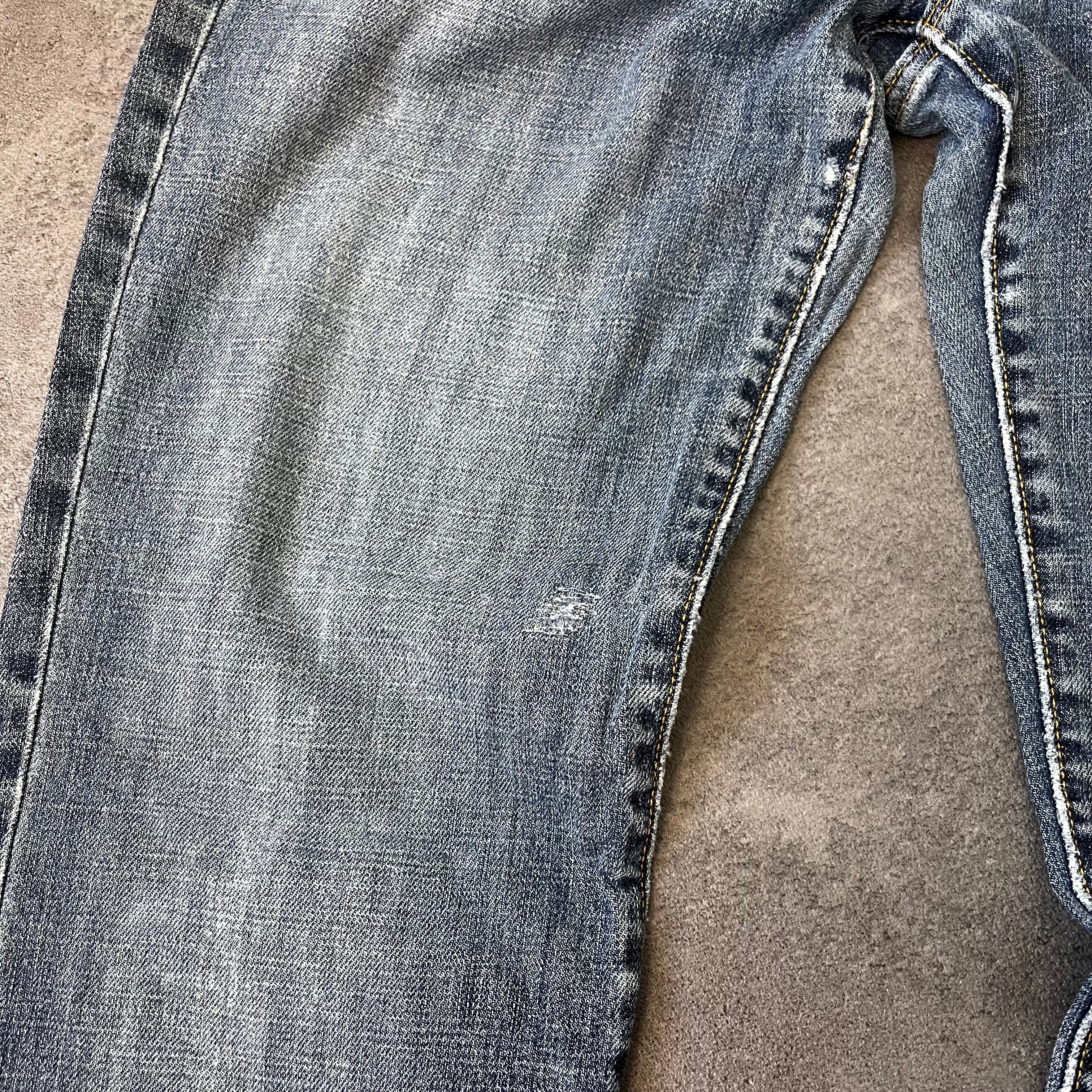 Vintage Japan Style Bootcut Jeans Damen Dunkelblau mit bunter Stickerei – S