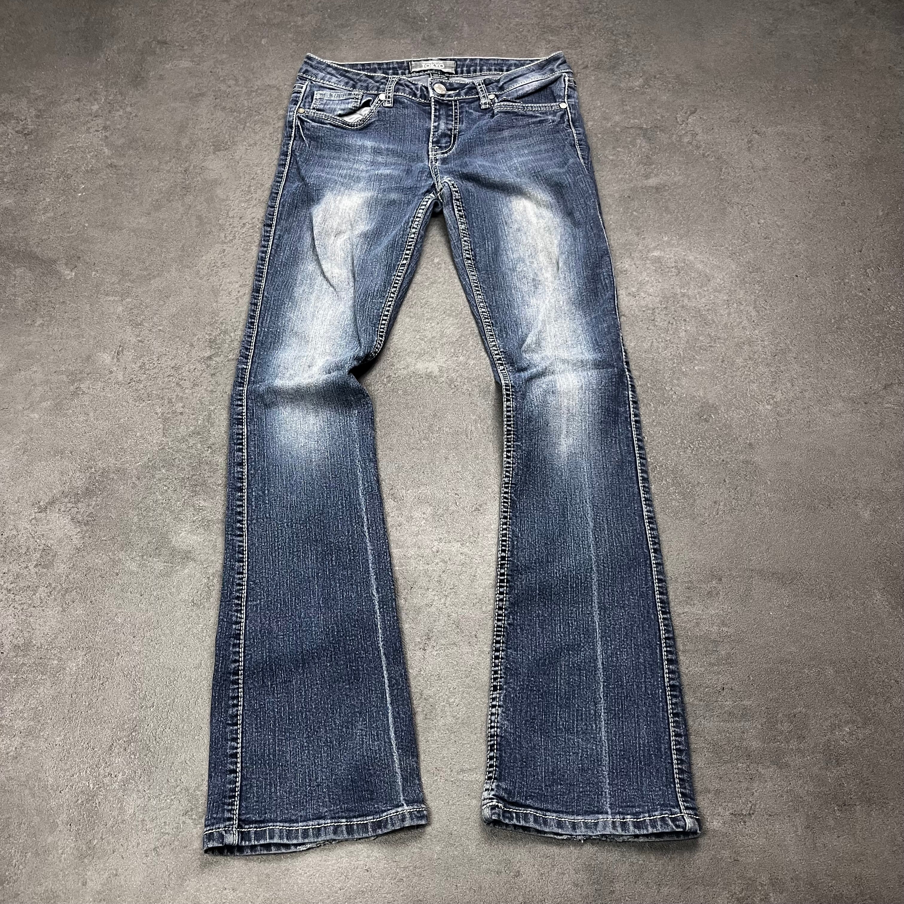 Vintage Japan Style Bootcut Jeans Damen Dunkelblau mit Stickerei – XS