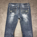 Vintage Japan Style Bootcut Jeans Damen Dunkelblau mit Stickerei – XS