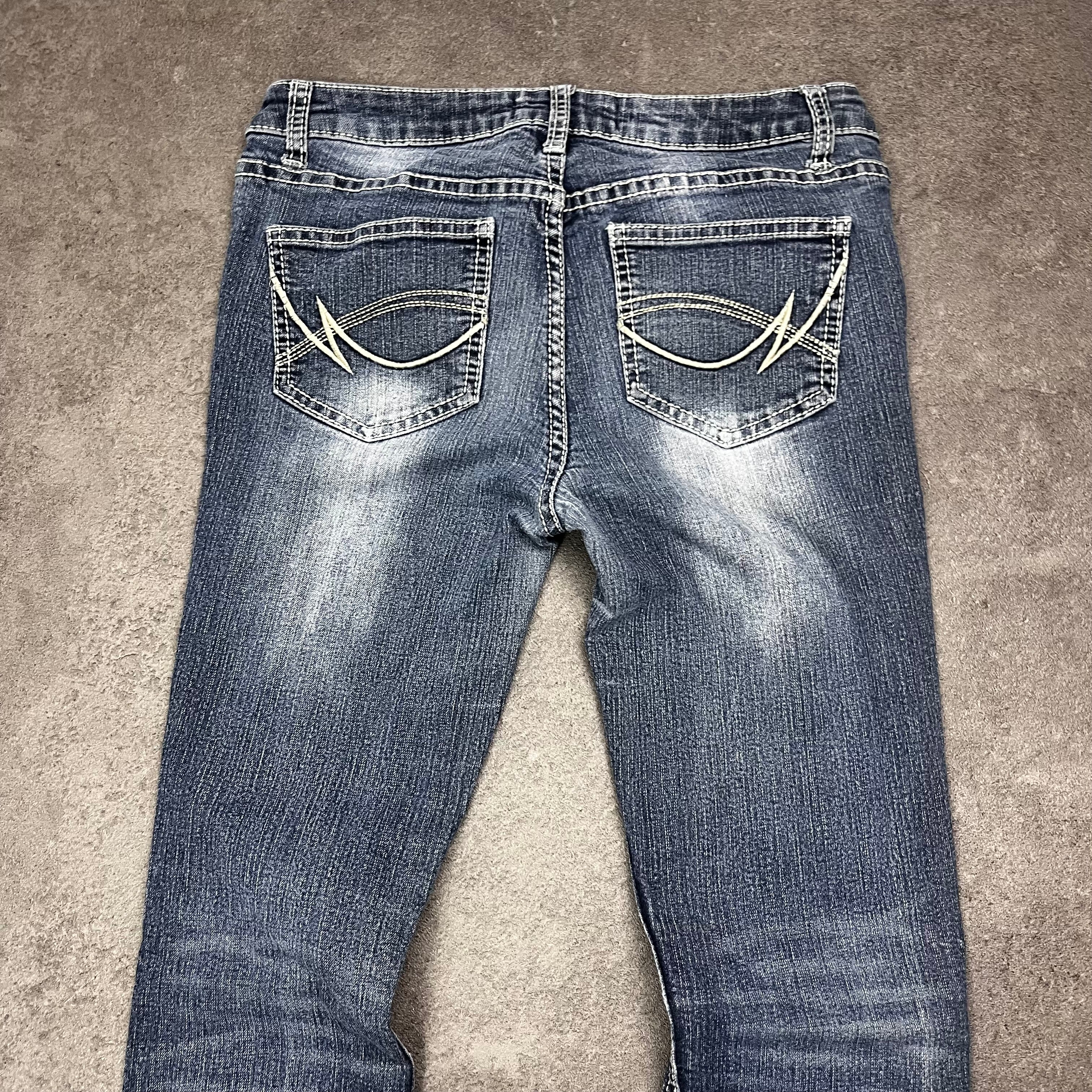 Vintage Japan Style Bootcut Jeans Damen Dunkelblau mit Stickerei – XS