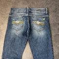 Vintage Guess Bootcut Jeans Damen Mittelblau mit Gold-Stickerei – S