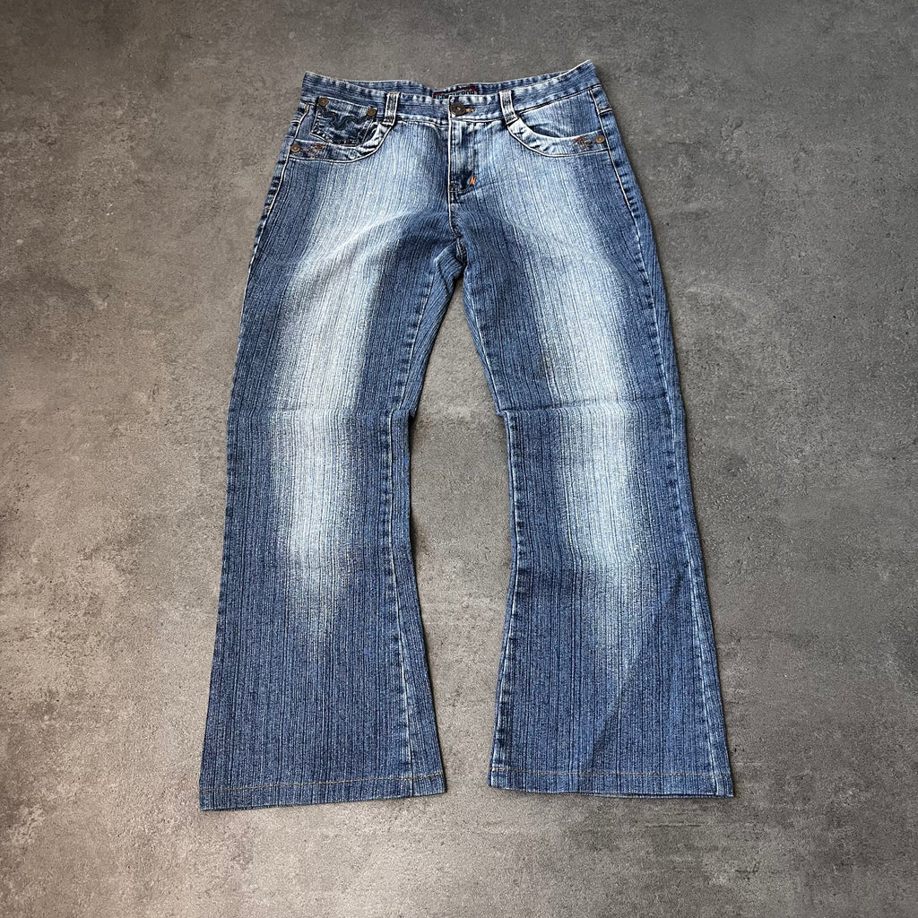 Vintage Japan Style Bootcut Jeans Damen Mittelblau mit Stickerei – S