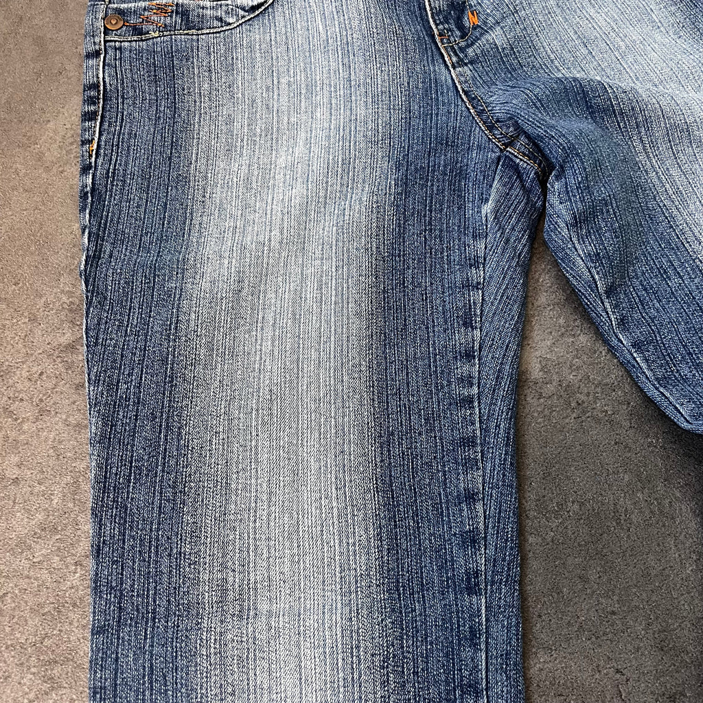 Vintage Japan Style Bootcut Jeans Damen Mittelblau mit Stickerei – S