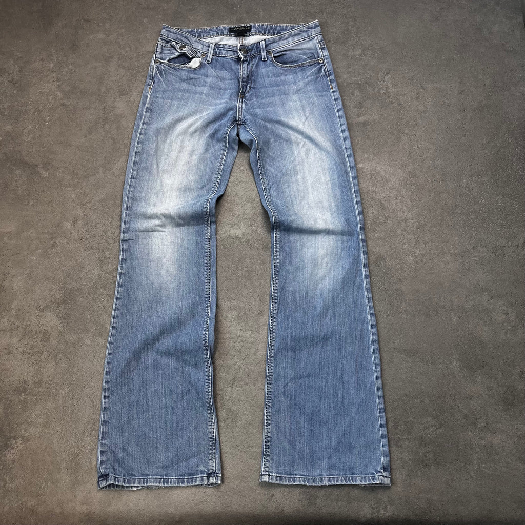 Vintage Y2K Bootcut Jeans Damen Hellblau mit Strass-Stickerei – S