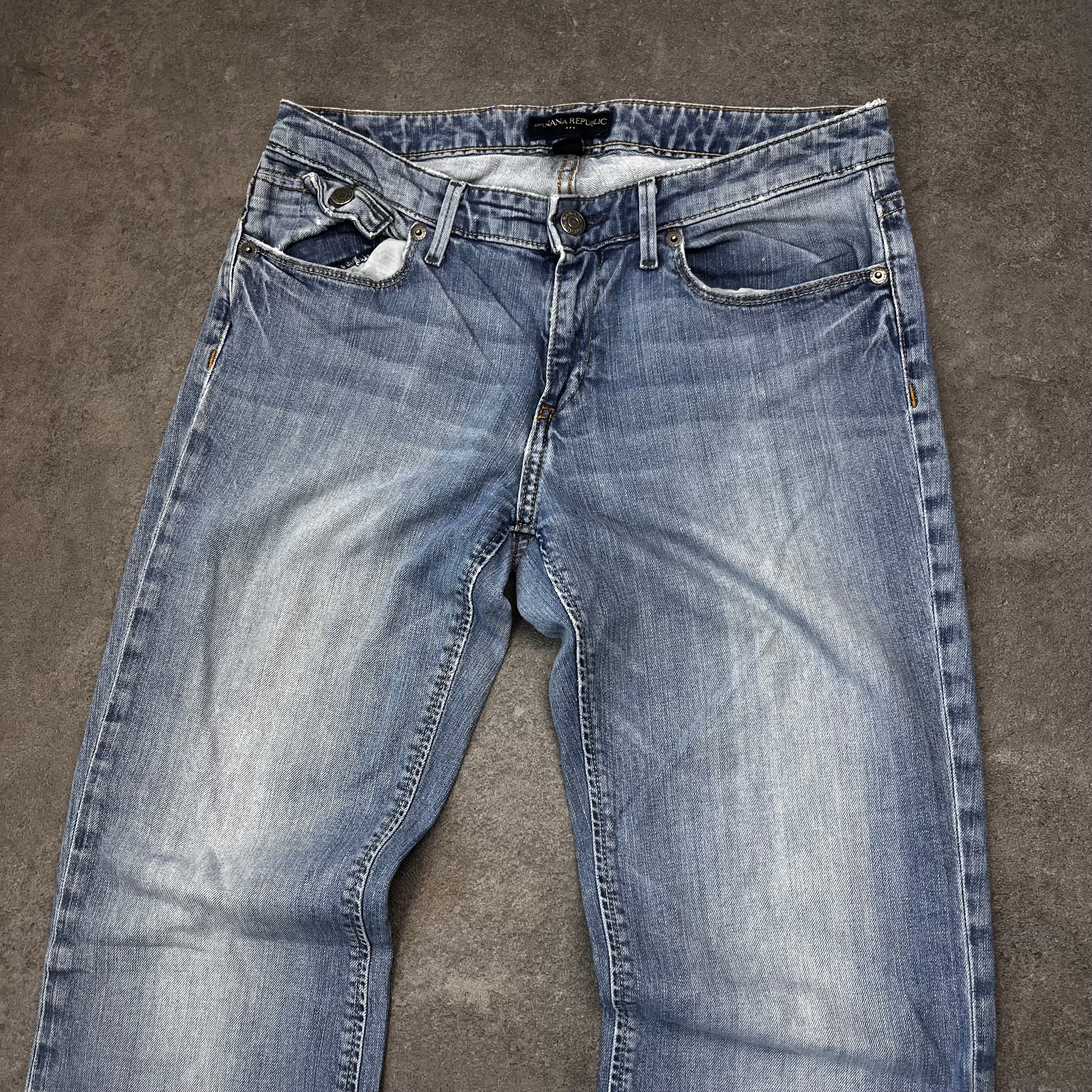 Vintage Y2K Bootcut Jeans Damen Hellblau mit Strass-Stickerei – S