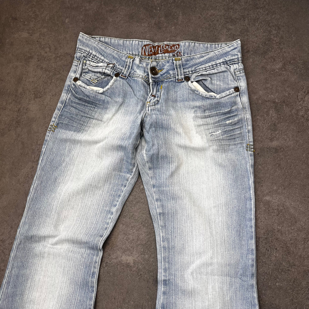 Vintage Y2K Flare Jeans Damen Hellblau Washed mit Stickerei – S