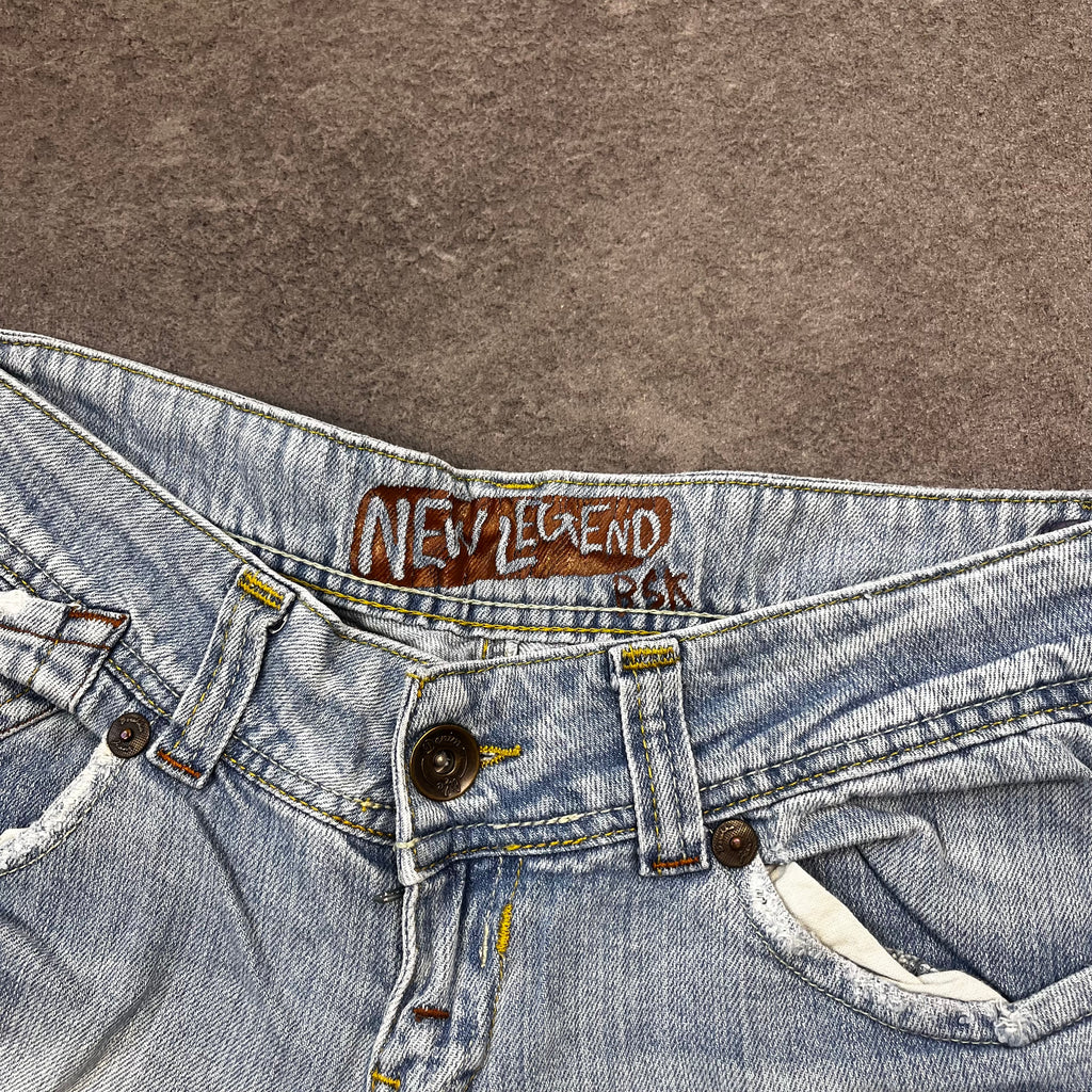 Vintage Y2K Flare Jeans Damen Hellblau Washed mit Stickerei – S